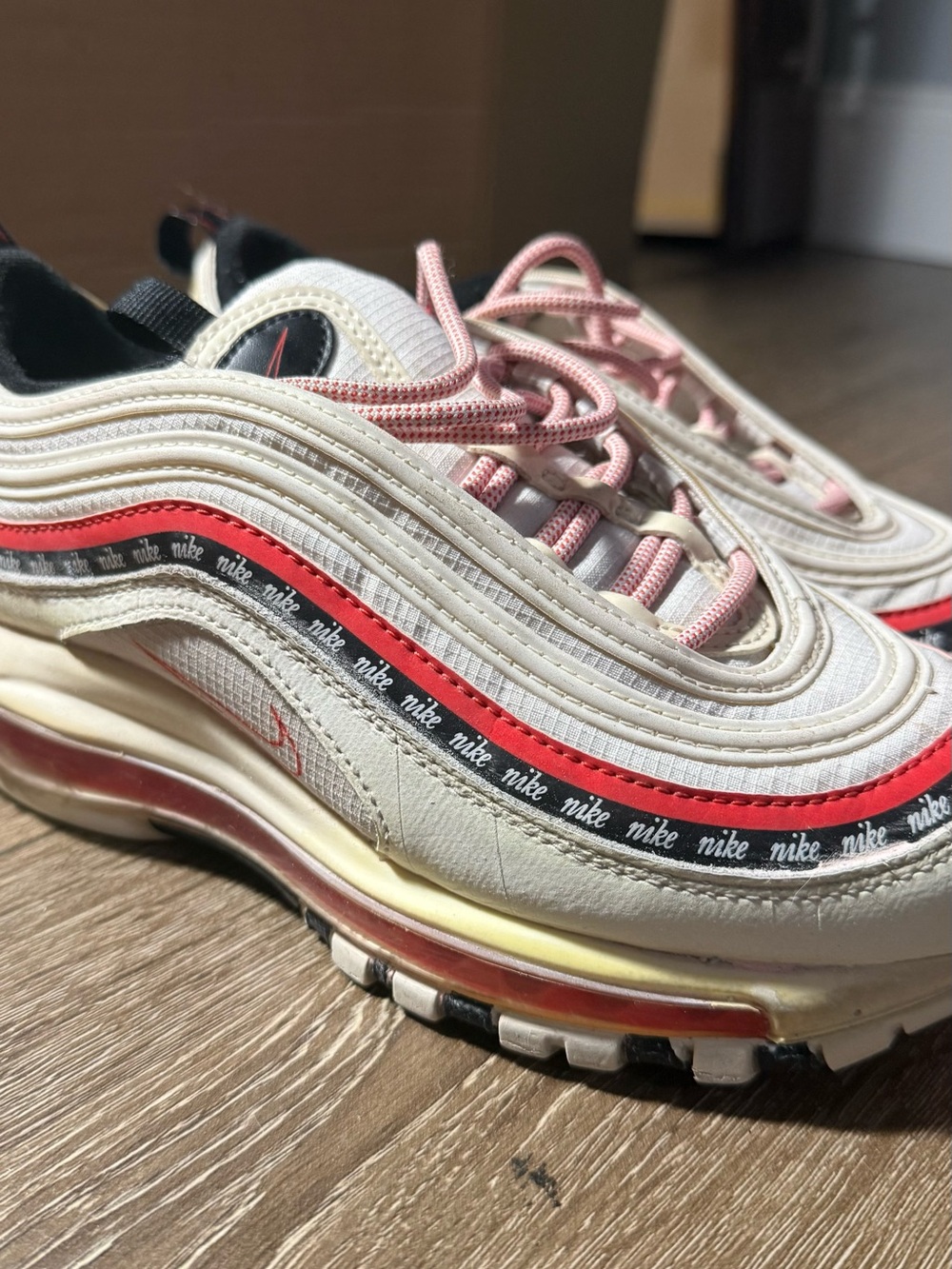 Nike Women’s Air Max 97 in Cream, Pink, and Red